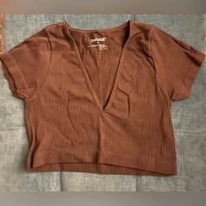 Garage cropped ribbed fitted plunge tee. Good condition (wrinkles wash out)